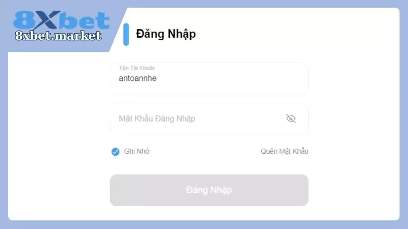 Đăng nhập tài khoản nhà cái 8Xbet thông qua tài khoản đăng ký