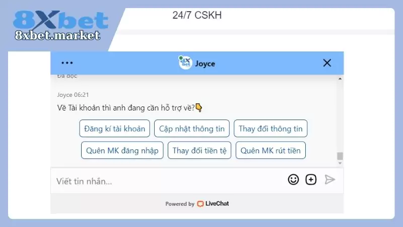 Liên hệ CSKH 8XBet khi bị đóng băng tài khoản