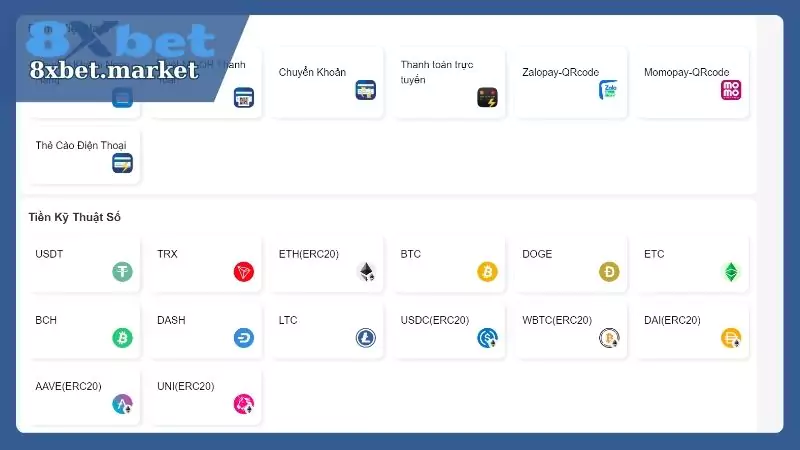Nạp tiền để cá cược 8xbet games